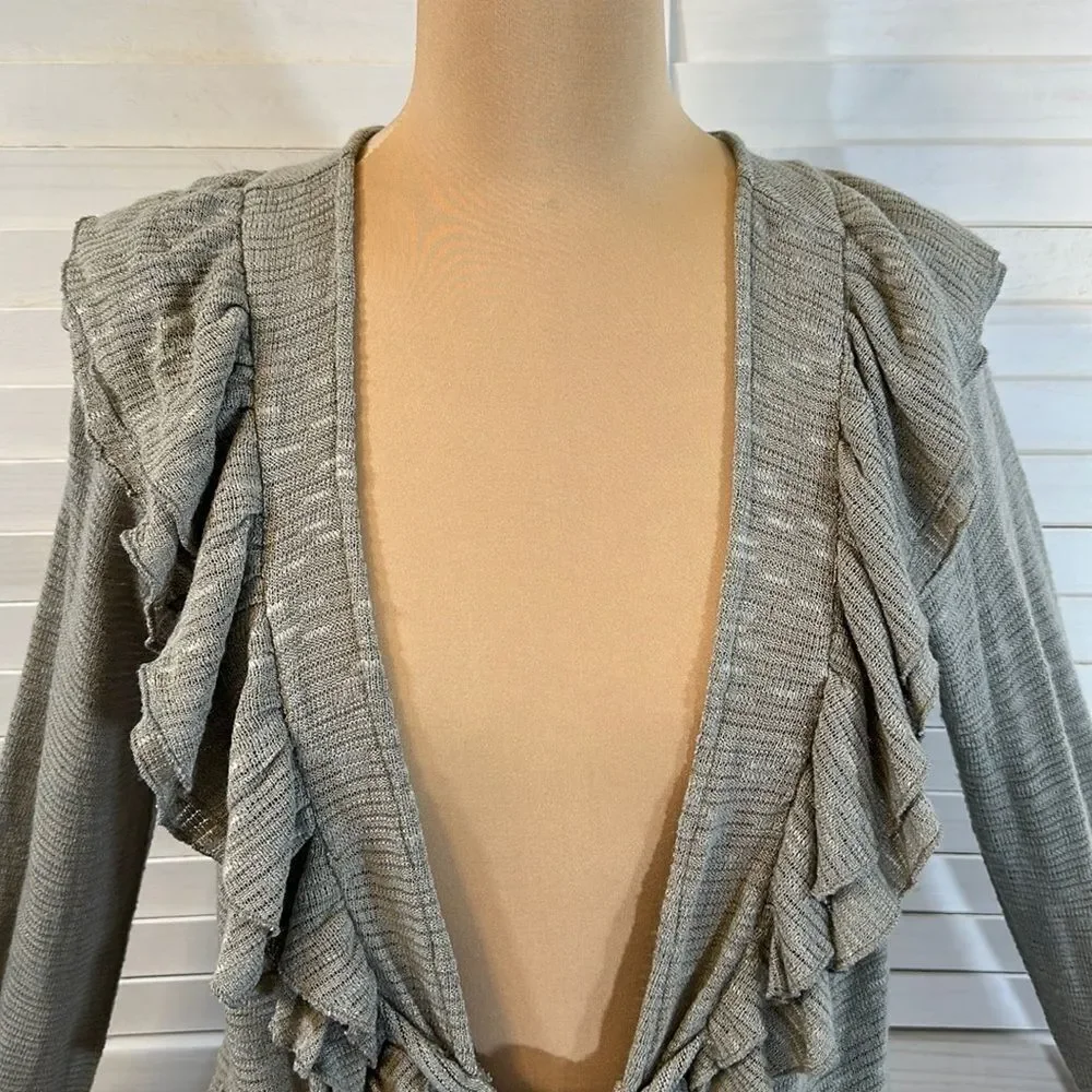 Ya LA Cardigan Large Sweater Ruffled Gray NWT
